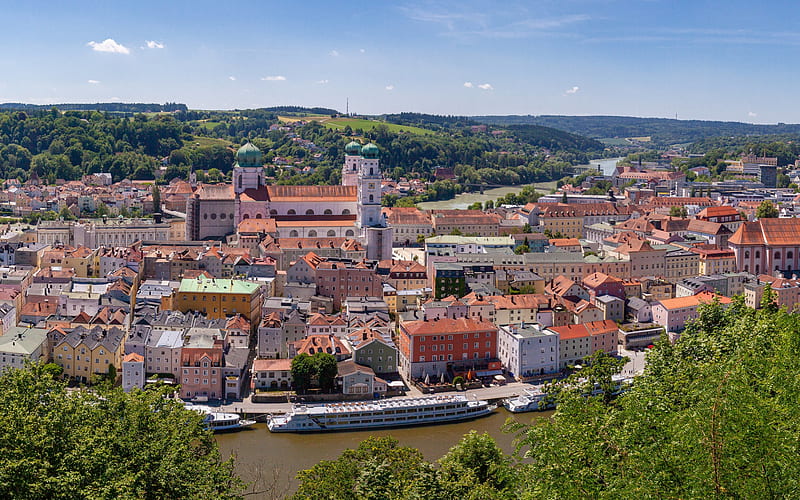 Passau, Old Town Hall, St Stephens Cathedral, Bavaria, Passau panorama, Passau aerial view, Passau cityscape, Germany, HD wallpaper