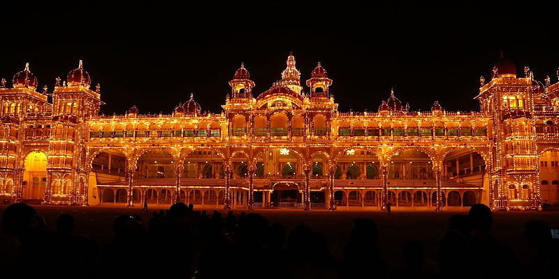 Mysore palace Evening Illuminated Light show. , , Mysore palace, HD wallpaper