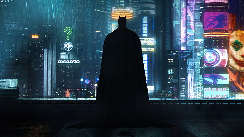 Neon Gotham Batman , batman, gotham, superheroes, neon, cyberpunk, artstation, HD wallpaper