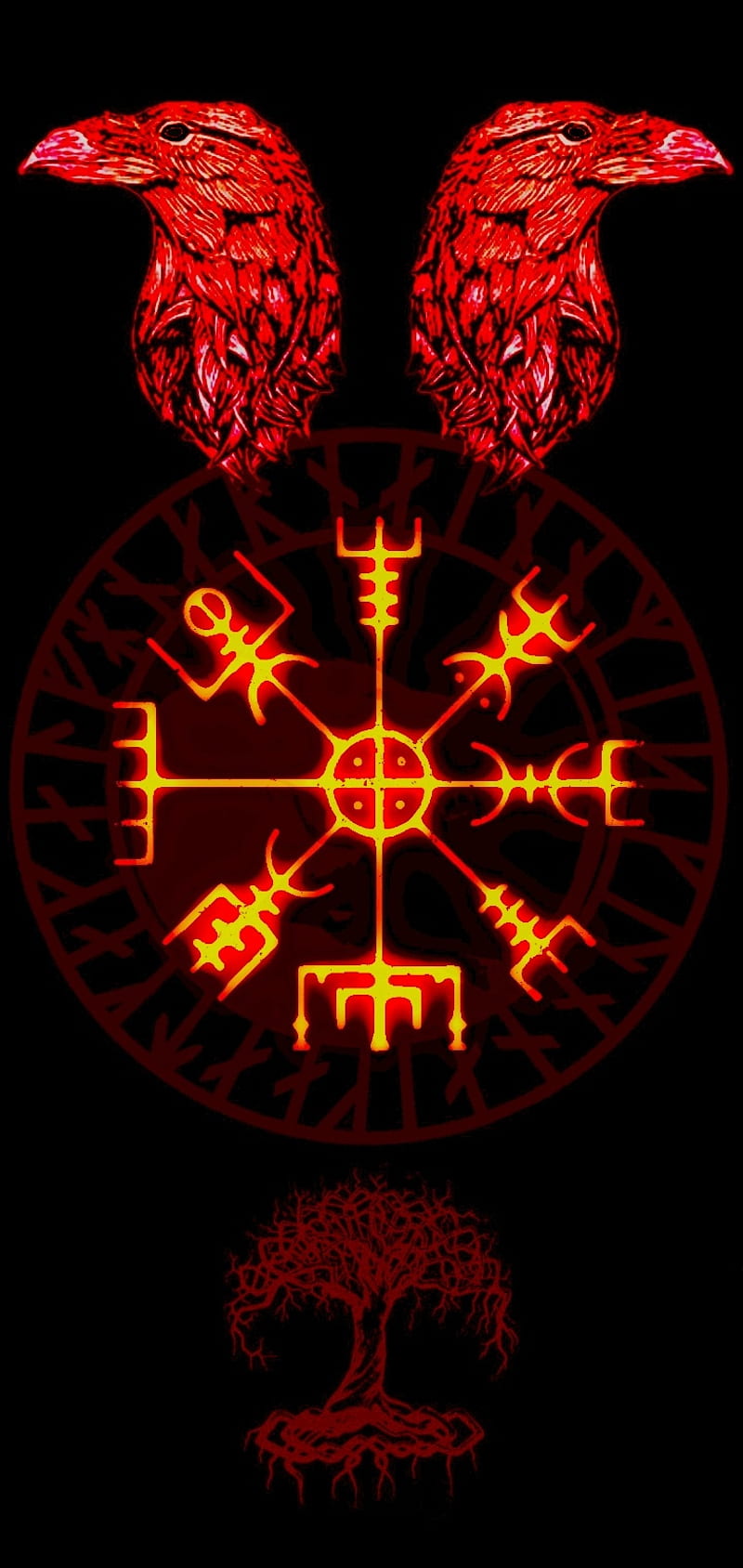 Vegvisir, compass, norse, pagan, raven, symbol, viking, yggdrasil, HD phone wallpaper