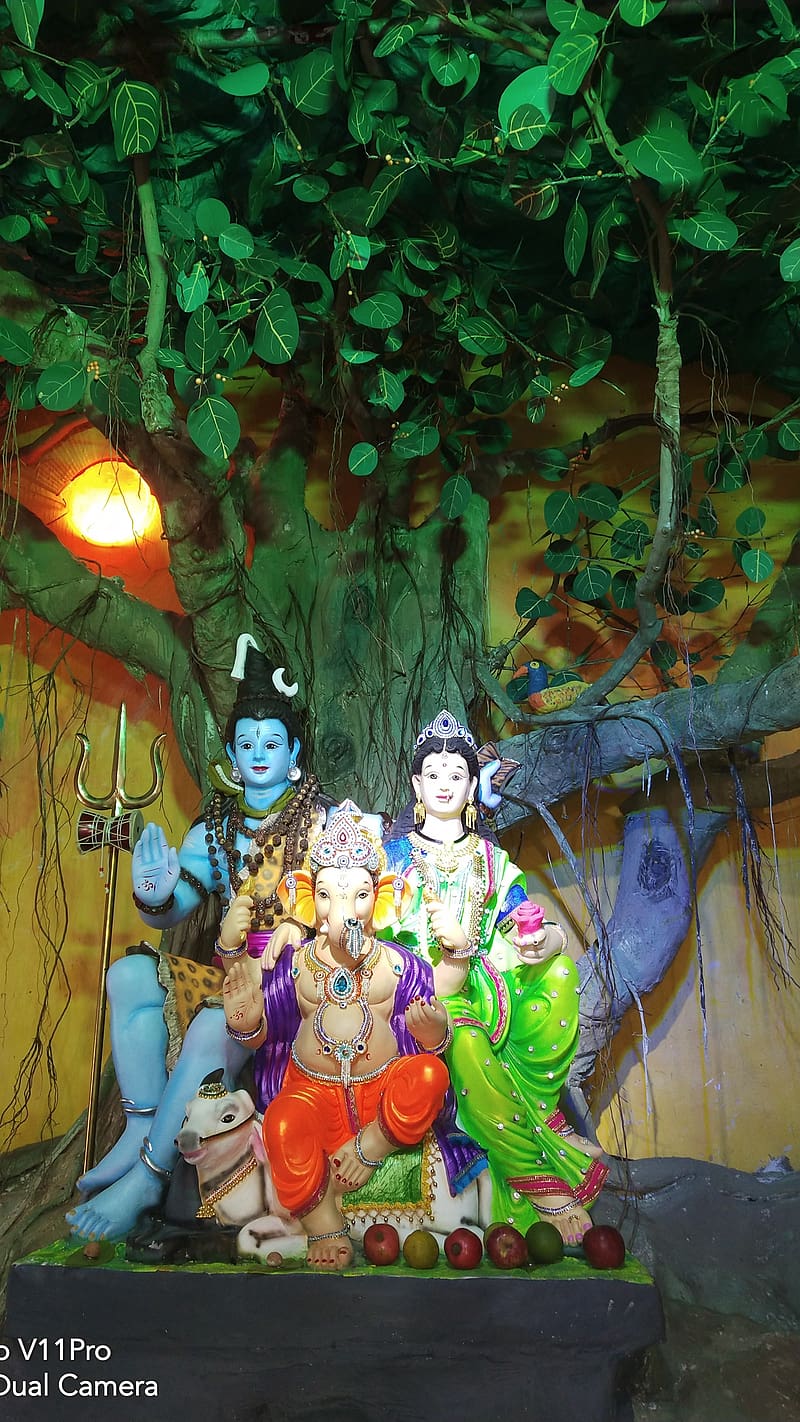 Shiv Parvati With Ganapati Bappa, shiv parvati, ganapati bappa, HD phone wallpaper