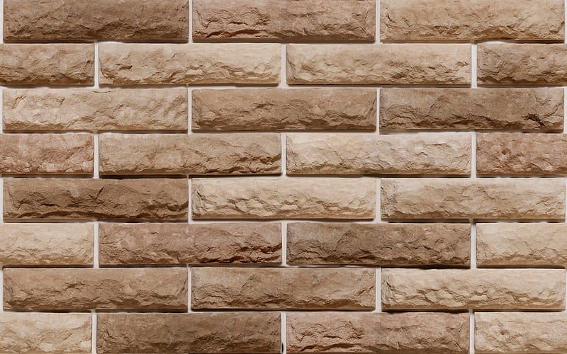 decorative stone texture, brown brickwall, macro, brown bricks, bricks textures, decorative stones, brown brick wall, bricks, wall, HD wallpaper