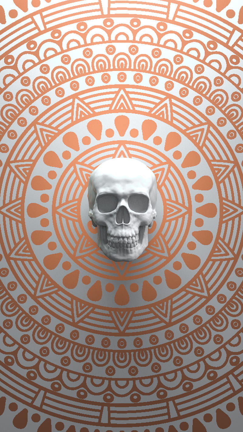 mandal skull, abstract, art, digital art, gold, mandala, skulll, white, HD phone wallpaper