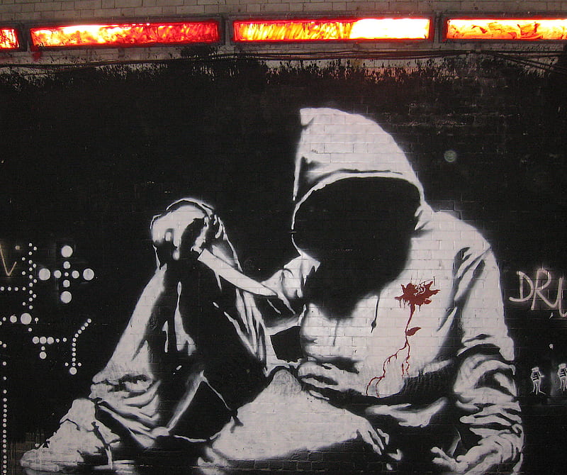 Banksy Graffit 2, grafiti, grunge, politic, spray, HD wallpaper