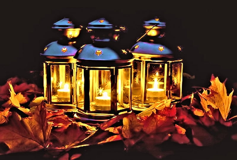 Autumn Lanterns, Lanterns, Autumn, Leaf, HD wallpaper