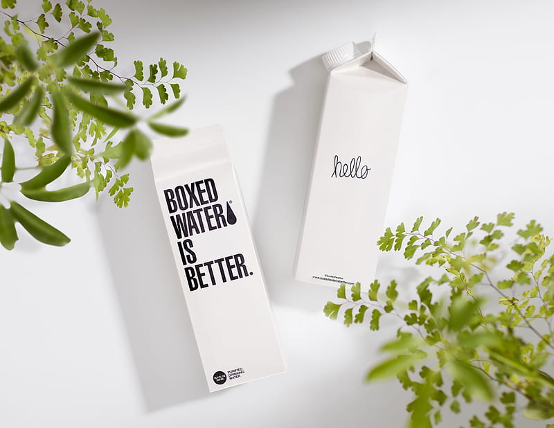 Two Boxed Water cartons on a white surface, HD wallpaper