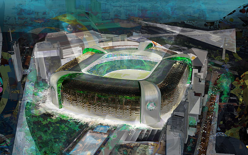 Allianz Parque abstract art, Palmeiras Stadium, aerial view, soccer, Palestra Italia Arena, football stadium, Palmeiras arena, Brazil, SE Palmeiras, HD wallpaper