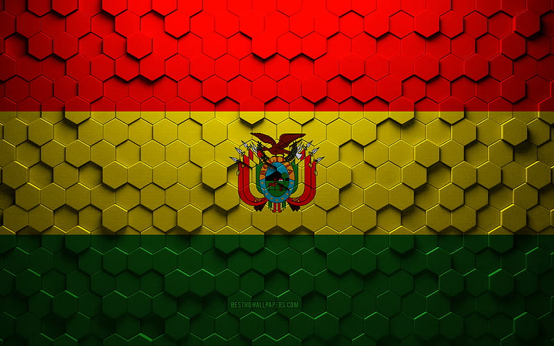 Flag of Bolivia, honeycomb art, Bolivia hexagons flag, Bolivia, 3d hexagons art, Bolivia flag, HD wallpaper