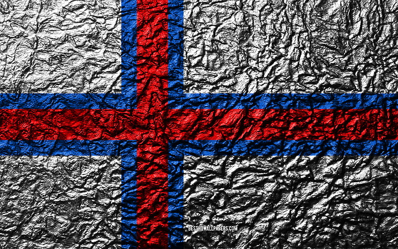 Flag of Faroe Islands stone texture, waves texture, Faroe Islands flag, national symbol, Faroe Islands, Europe, stone background, HD wallpaper