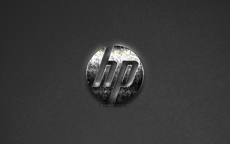 Hewlett-Packard, HP logo, creative art, metalic logo, gray background, HD wallpaper