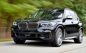 BMW X5, 2018, front view, new black X5, exterior, luxury SUV, M50d, BMW, HD wallpaper