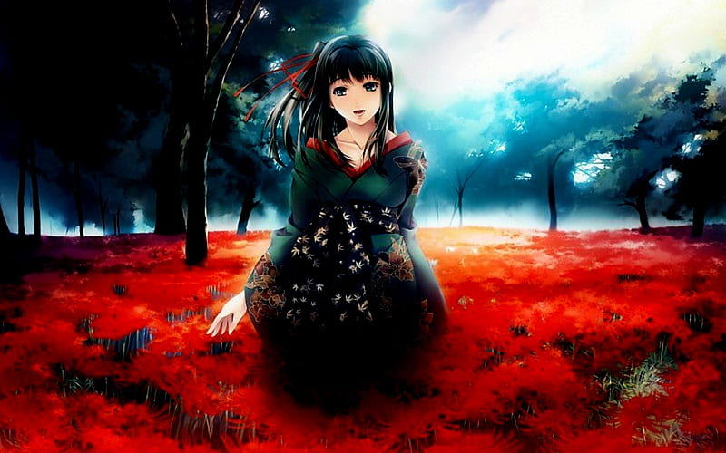 HD wallpaper anime anime girls flowers long hair red one person  studio shot  Wallpaper Flare
