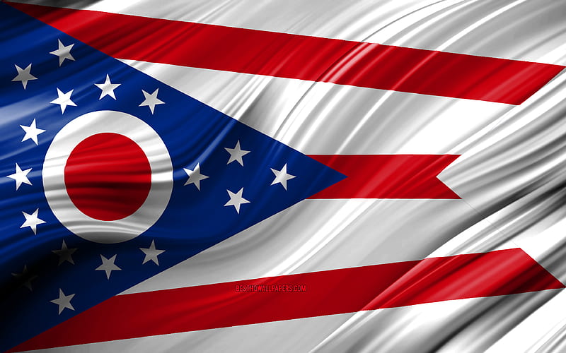 Ohio flag, american states, 3D waves, USA, Flag of Ohio, United States of America, Ohio, administrative districts, Ohio 3D flag, States of the United States, HD wallpaper