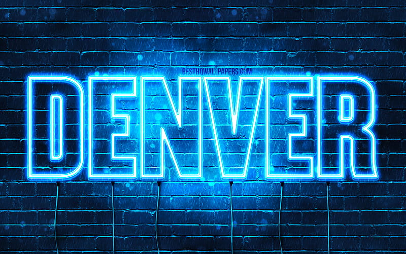 Denver with names, horizontal text, Denver name, blue neon lights, with Denver name, HD wallpaper