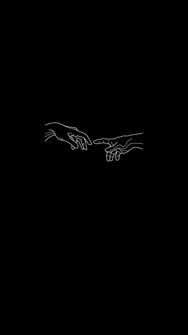 Black Line Art, The Creation Of Adam, two hands touching, HD phone wallpaper