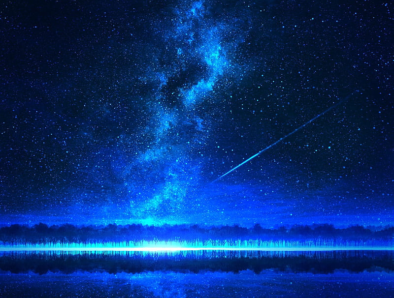 Stars Blue Sky Mountains Reflection On Water Anime Background 4K HD Anime Background  Wallpapers, HD Wallpapers