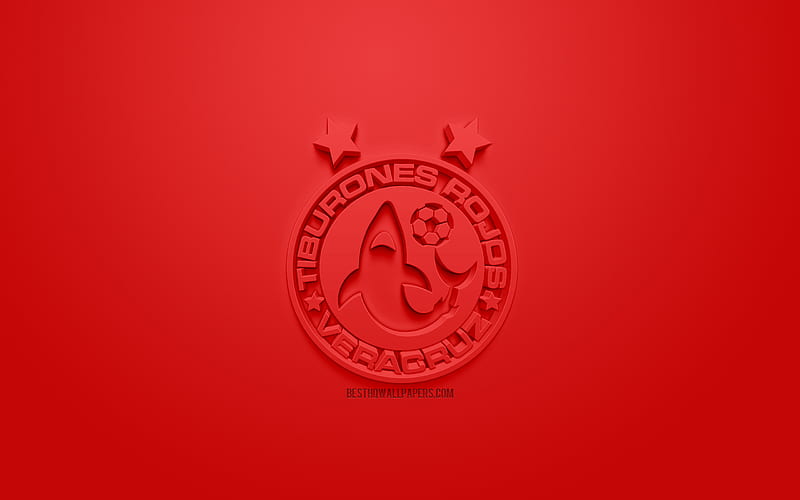 Tiburones Rojos de Veracruz, creative 3D logo, red background, 3d emblem, Mexican football club, Liga MX, Veracruz, Mexico, 3d art, football, stylish 3d logo, HD wallpaper