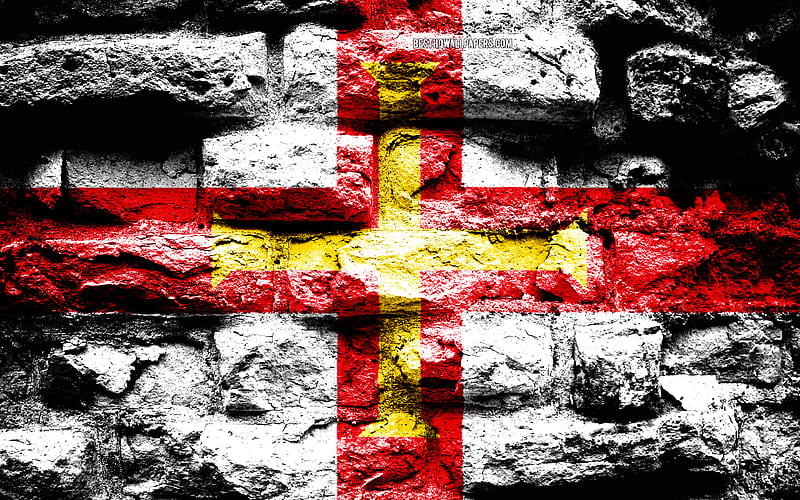 Channel Islands flag, grunge brick texture, Flag of Channel Islands, flag on brick wall, Channel Islands, Europe, flags of european countries, HD wallpaper