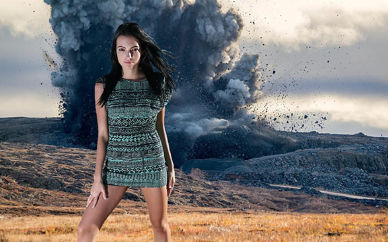 Explosive Model Sapphira, Model, Dress, Brunette, Explosion, HD wallpaper