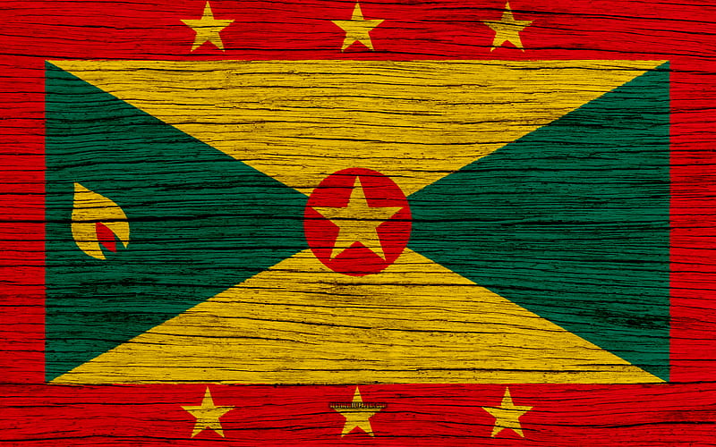Flag of Grenada North America, wooden texture, national symbols, Grenada flag, art, Grenada, HD wallpaper