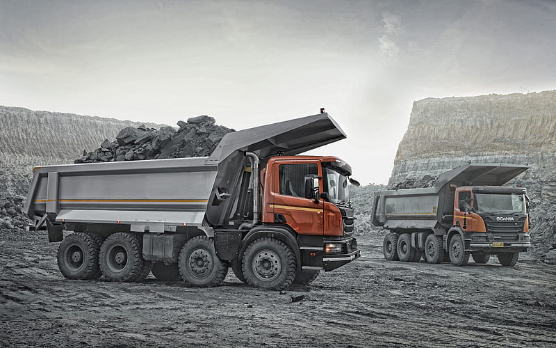 Scania P440, CB8X4 EHZ, dump trucks, Scania P410, new trucks, coal mining concepts, Scania, HD wallpaper