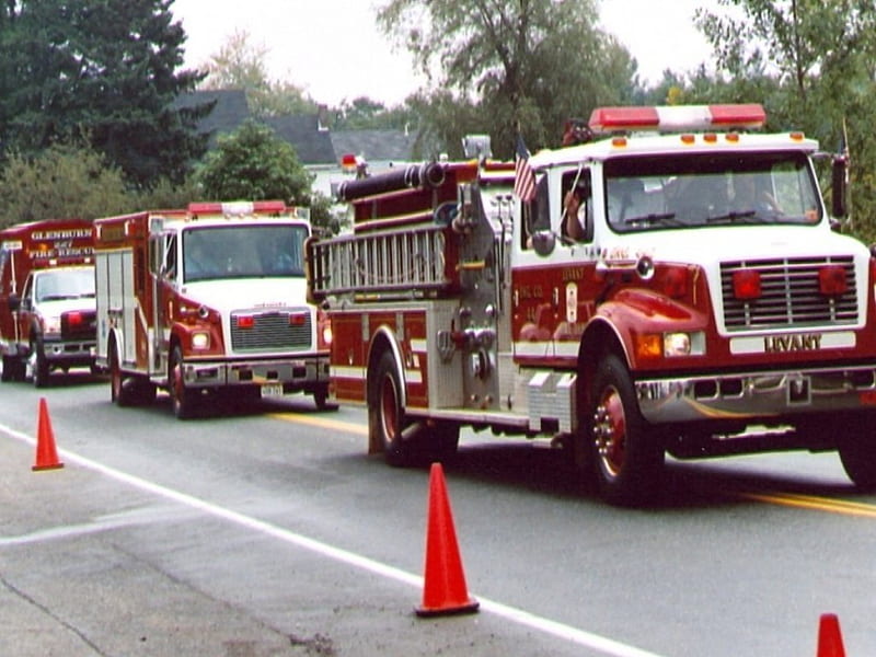 Firetruck Parade, parade, america, fire truck, usa, HD wallpaper