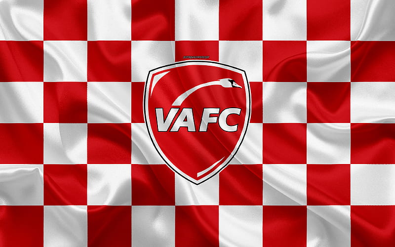 Valenciennes FC logo, creative art, red and white checkered flag, French football club, Ligue 2, new emblem, silk texture, Valenciennes, France, football, HD wallpaper