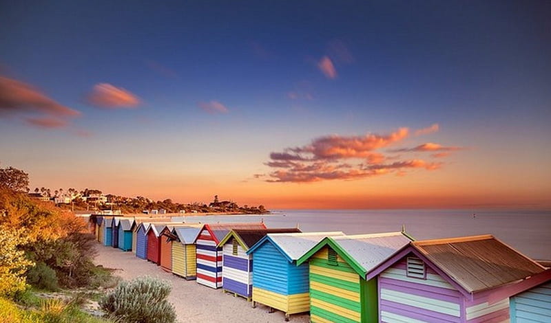Brighton Beach, beach, sunset, sky, sea, HD wallpaper