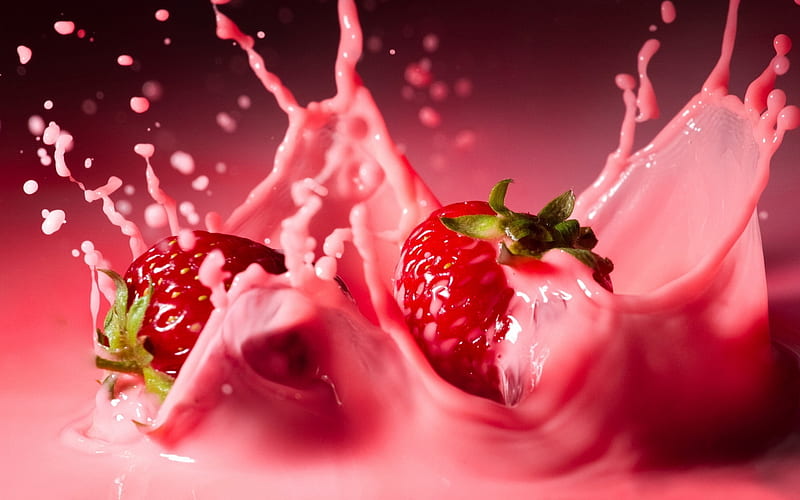 ️, Fruits, Splash, Strawberry, Yogurt, HD wallpaper
