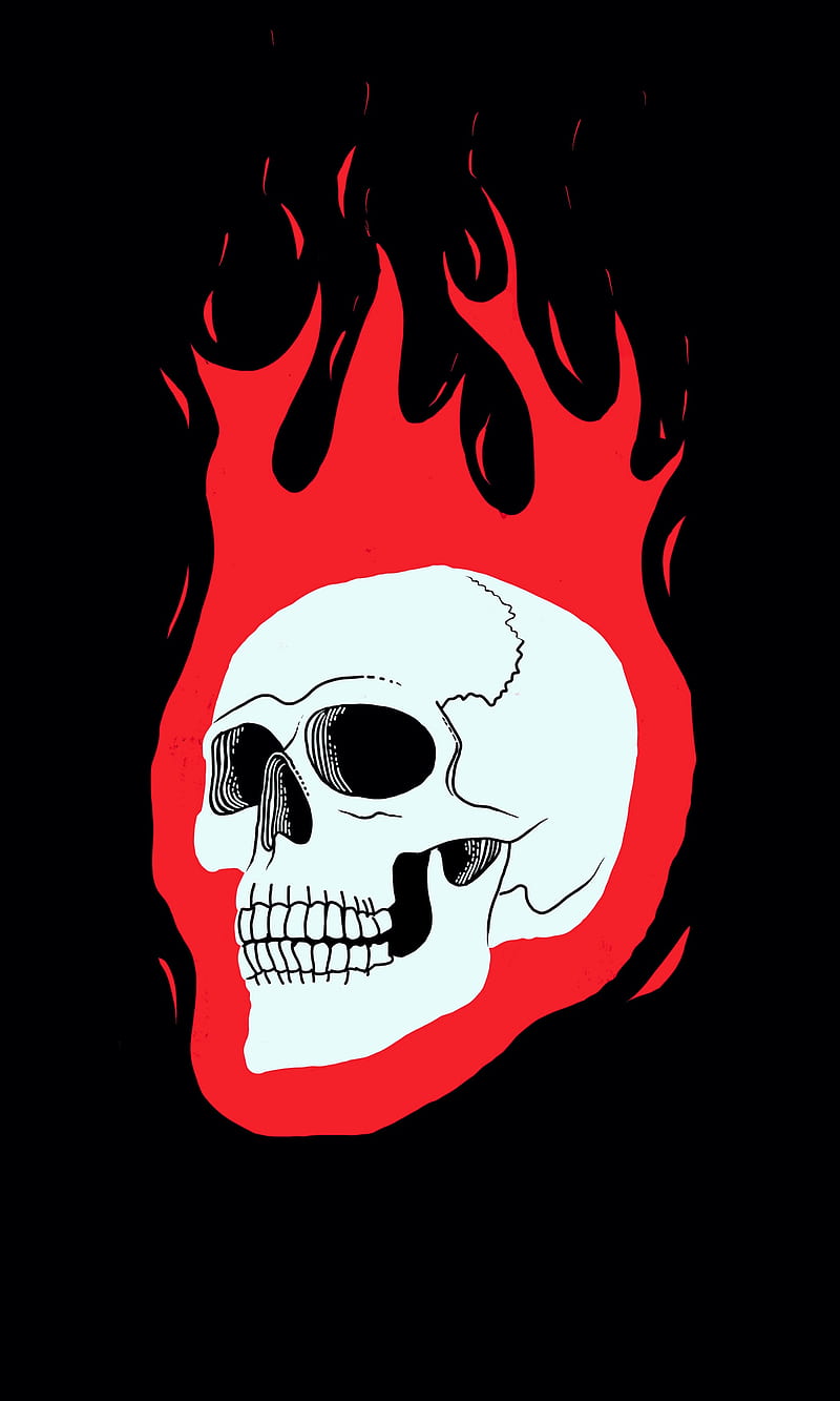 Skull Burn, My, Skull, art, bones, burn, dark, drawing, fire, halloween, occult, oled, HD phone wallpaper