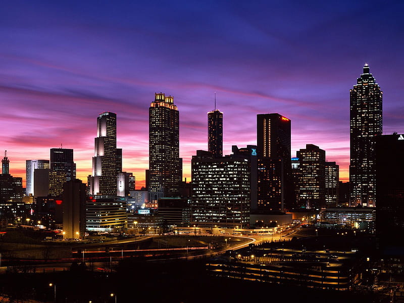 Atlanta Skyline at Sunset Georgia, atlanta, sunsets, skyline, georgia, HD wallpaper