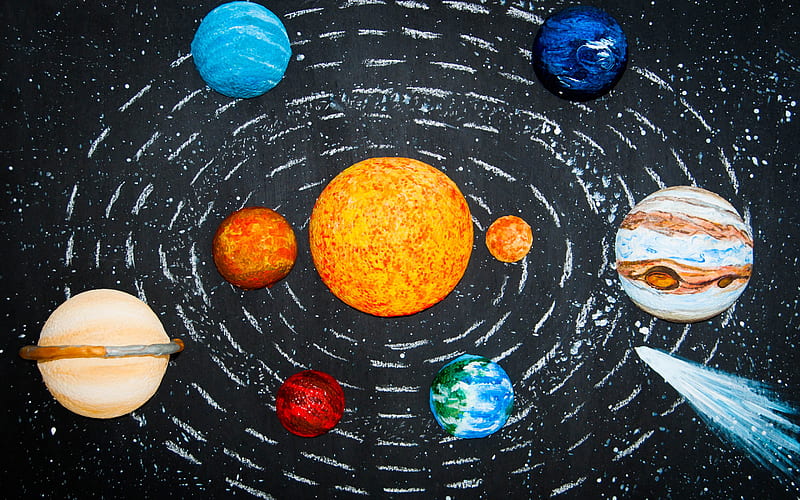 solar system, artwork, Sun, Venus, Pluto, Uranus, Earth, Mars, Neptune, Jupiter, Mercury, planetary series, planets, galaxy, sci-fi, spaceship, HD wallpaper