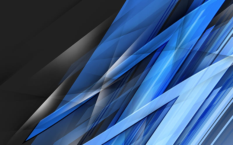 blue shards lines, dark background, art, abstract material, HD wallpaper