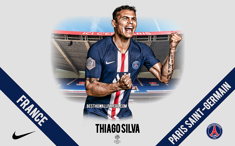 Thiago Silva, PSG, portrait, Brazilian footballer, defender, Paris Saint-Germain, Ligue 1, France, PSG footballers 2020, football, Parc des Princes, HD wallpaper