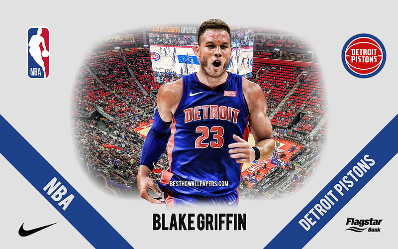 Blake Griffin, Detroit Pistons, American Basketball Player, NBA, portrait, USA, basketball, Little Caesars Arena, Detroit Pistons logo, HD wallpaper