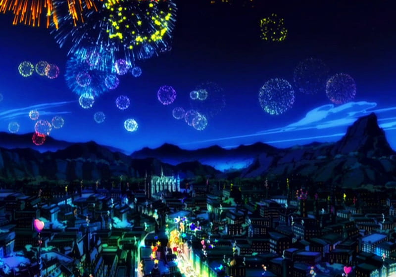 Harvest Festival, Fairy Tail, Sky, Anime, Manga, Earthland, Fireworks, Fantasia, Magnolia Town, Clouds, Lights, Night, HD wallpaper