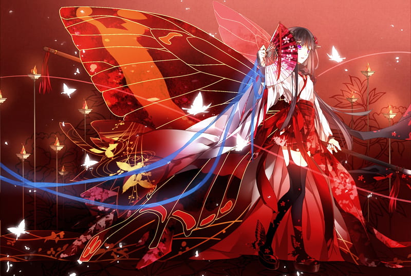 Shirakiin Ririchiyo, female, wings, japanese, ribbon, bow, woman, kimono,  cute, HD wallpaper | Peakpx
