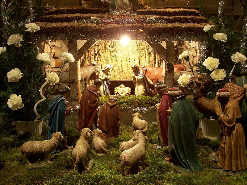 Crib, jesus, christmas, holiday, stable, religion, mary, manger, HD wallpaper