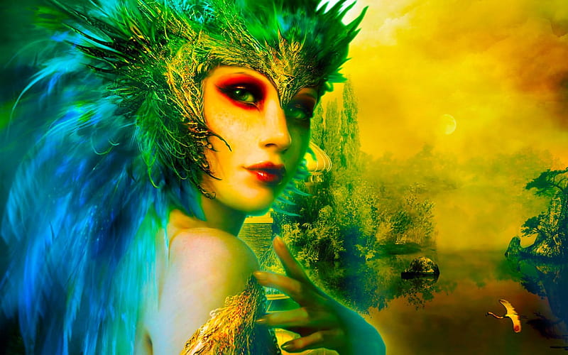 Nymph, colorful, art, cg, bonito, woman, fairie, fantasy, girl digital ...