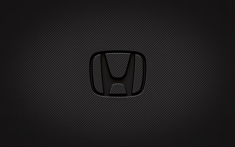 Honda carbon logo, , grunge art, carbon background, creative, Honda black logo, cars brands, Honda logo, Honda, HD wallpaper