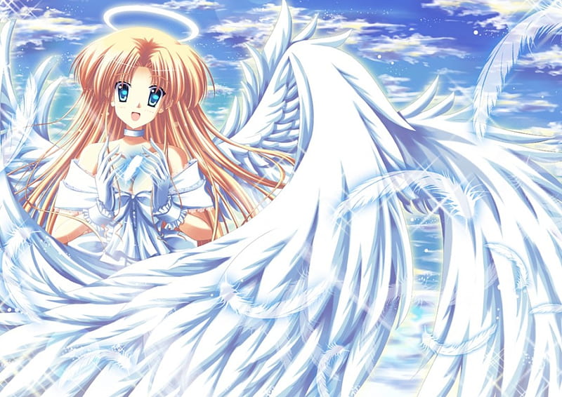 Female white haired anime character, angel, wings, white hair, black dress  HD wallpaper | Wallpaper Flare
