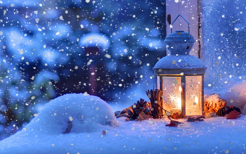 winter, lamp, night, Christmas, snowfall, snowdrift, Xmas, HD wallpaper