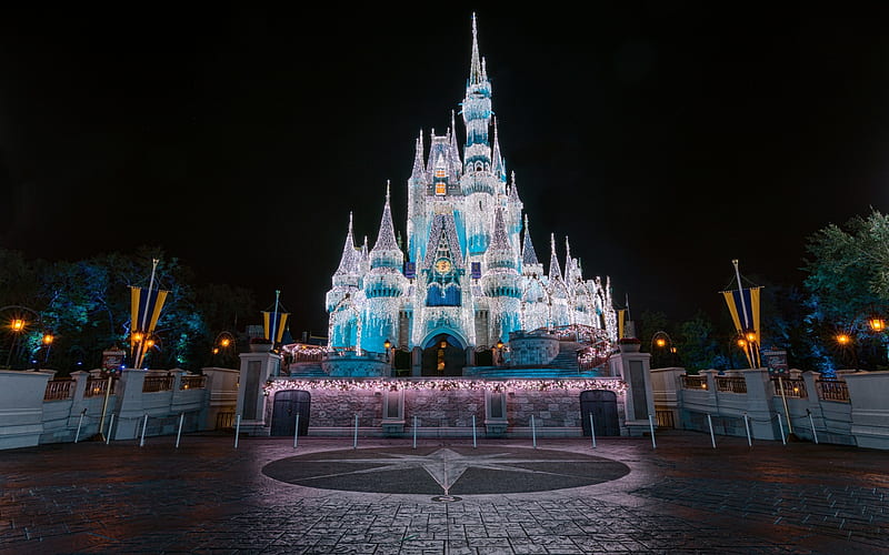 Fairy-tale castle, Disneyland, Paris, evening, Walt Disney, France, HD wallpaper