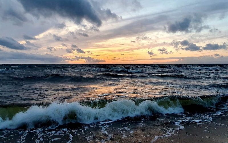 Baltic Sea in Latvia, beach, Latvia, waves, sea, HD wallpaper