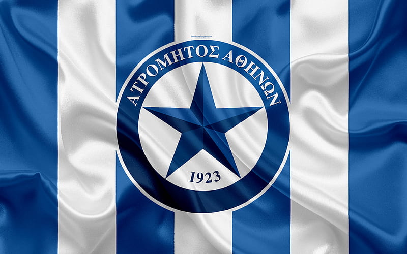 Atromitos FC Greek football club, emblem, Atromitos logo, Super League, championship, football, Peristerion, Greece, Athens, silk texture, flag, HD wallpaper
