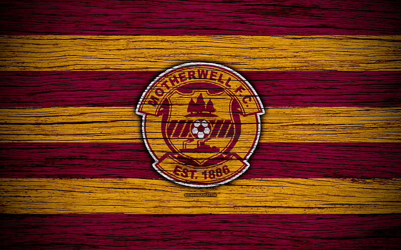 Motherwell FC, logo, Scottish Premiership, soccer, football, Scotland, Motherwell, wooden texture, Scottish Football Championship, FC Motherwell, HD wallpaper
