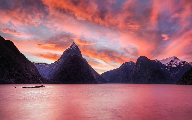 sunset in milford sound-Beautiful natural scenery, HD wallpaper