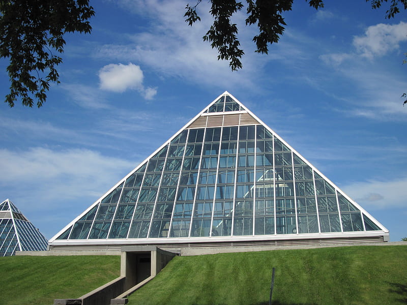 The Glass Botanical garden in Edmonton, graphy, Modern, pyramids, sky, Glass, blue, HD wallpaper