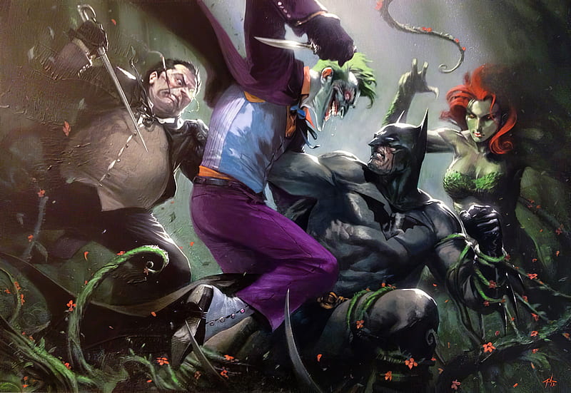 Batman, DC Comics, Joker, Penguin (DC Comics), Poison Ivy, HD wallpaper