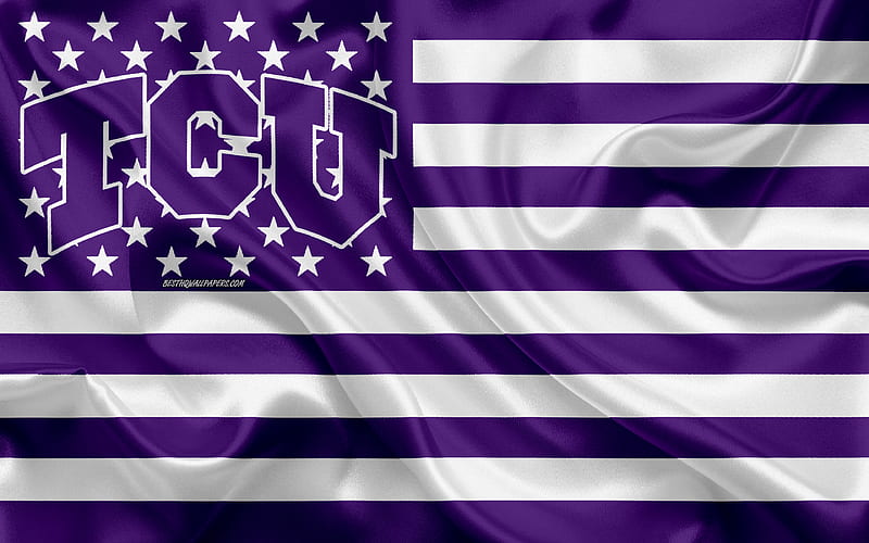 TCU Horned Frogs, American football team, creative American flag, purple and white flag, NCAA, Fort Worth, Texas, USA, TCU Horned Frogs logo, emblem, silk flag, American football, HD wallpaper